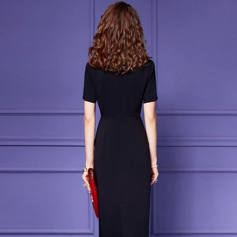 Elegancka Ołówkowa Vintage Sukienka Vintage Granatowa