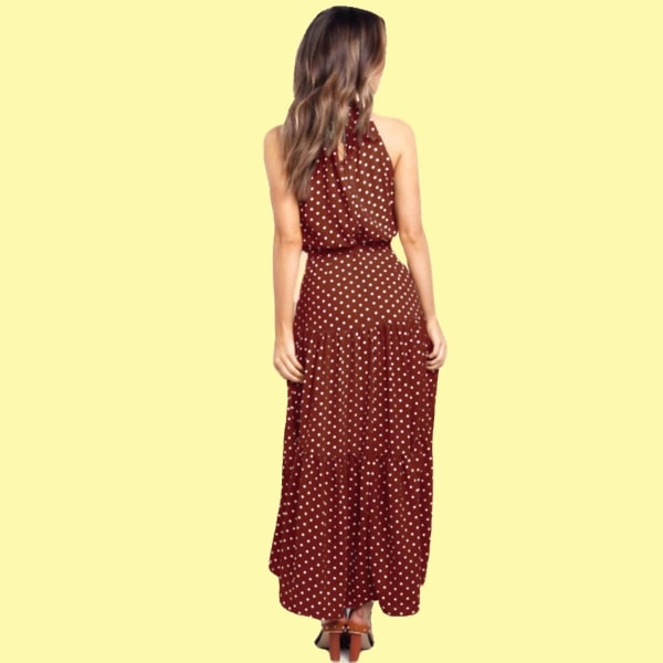 Brązowa letnia sukienka w stylu retro w kropki