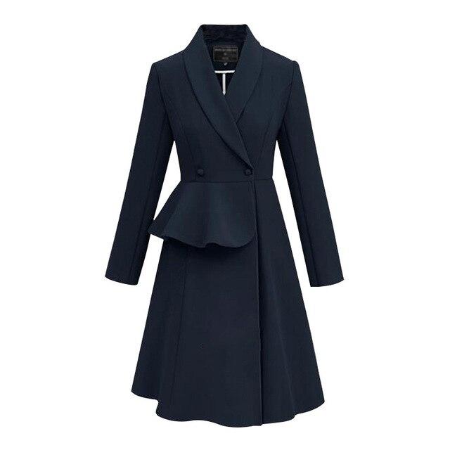 płaszcz z falbanką w stylu lat 40-tych granatowy