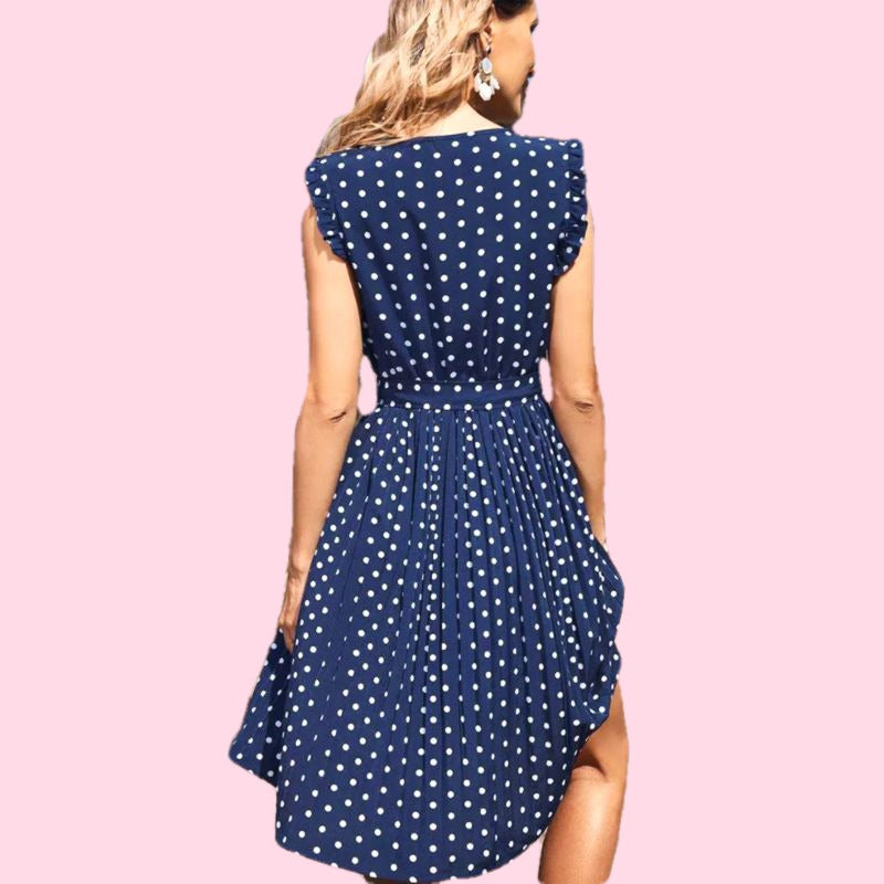 Sukienka plisowana królewski błękit w grochy retro