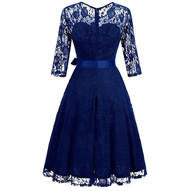 sukienka retro lata 60 vintage koronkowa granatowa