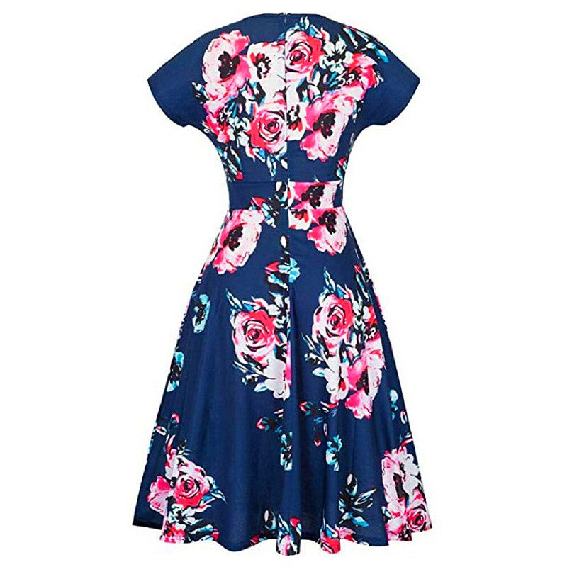 sukienka retro lata 40 niebieska w kwiaty