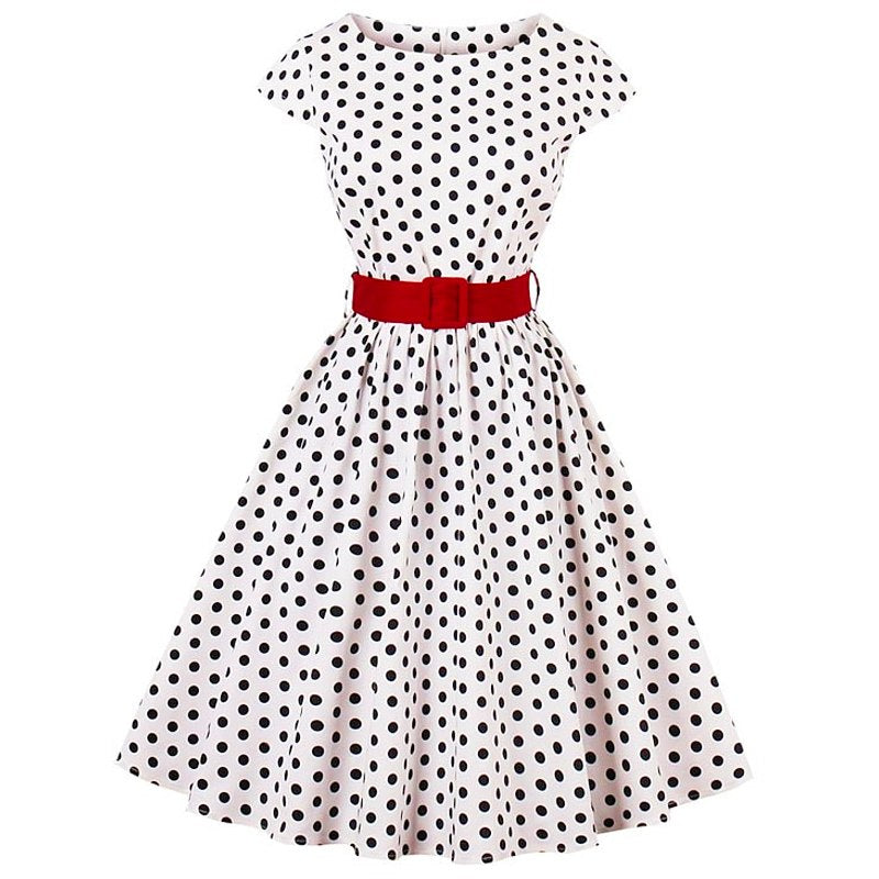 sukienka retro lata 50 polka dot biała
