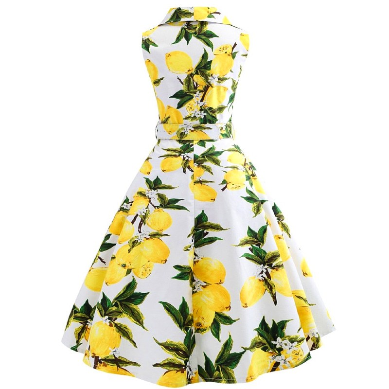 sukienka retro lata biała 60 pin up w cytryny