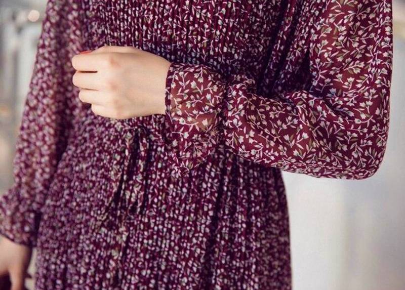 Sukienka Vintage lata 70 Boho Bordowa