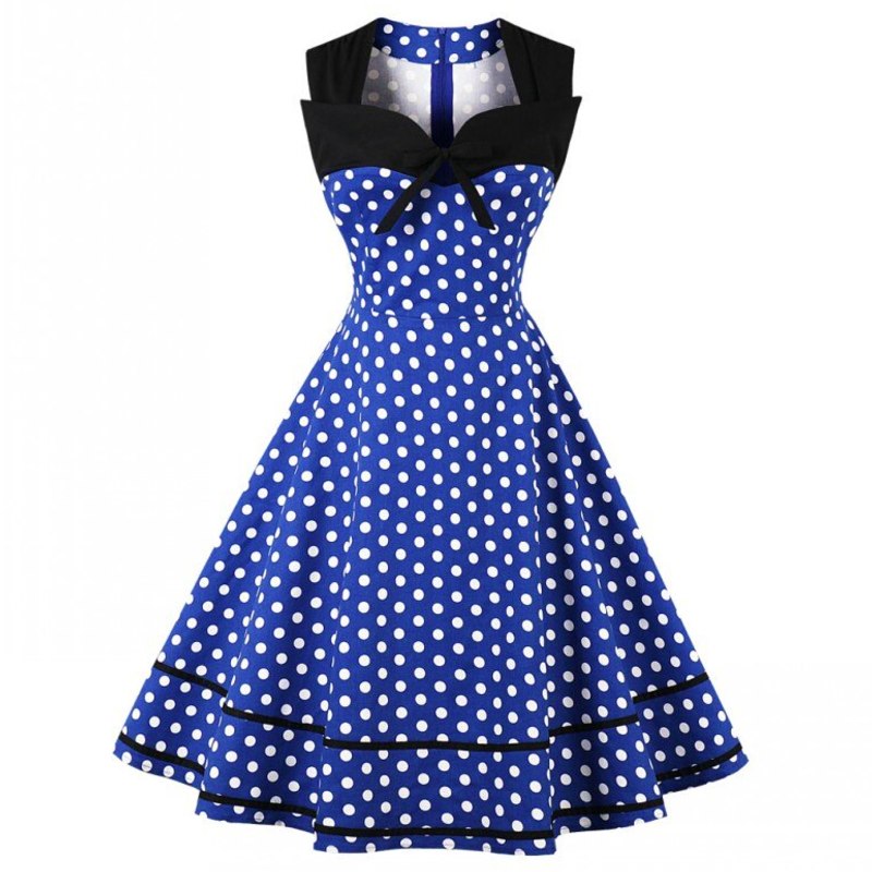 sukienka w grochy retro niebieska