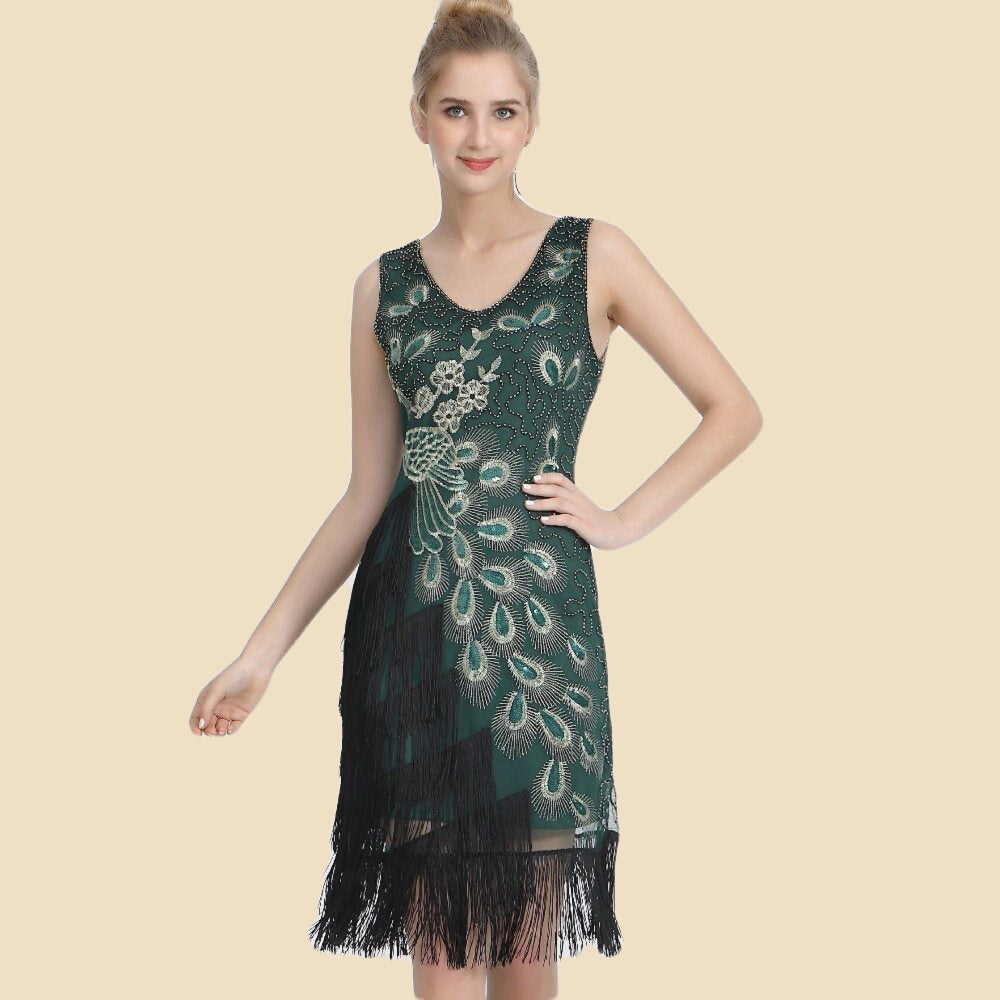 sukienka z obnizonym stanem zielona