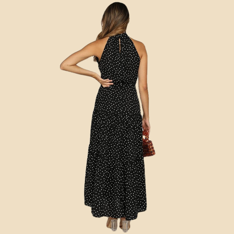 suknia czarna retro w grochy