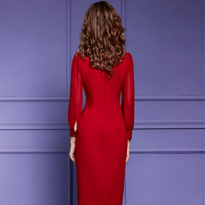 Elegancka Sukienka Czerwona Styl Vintage Ołówkowy