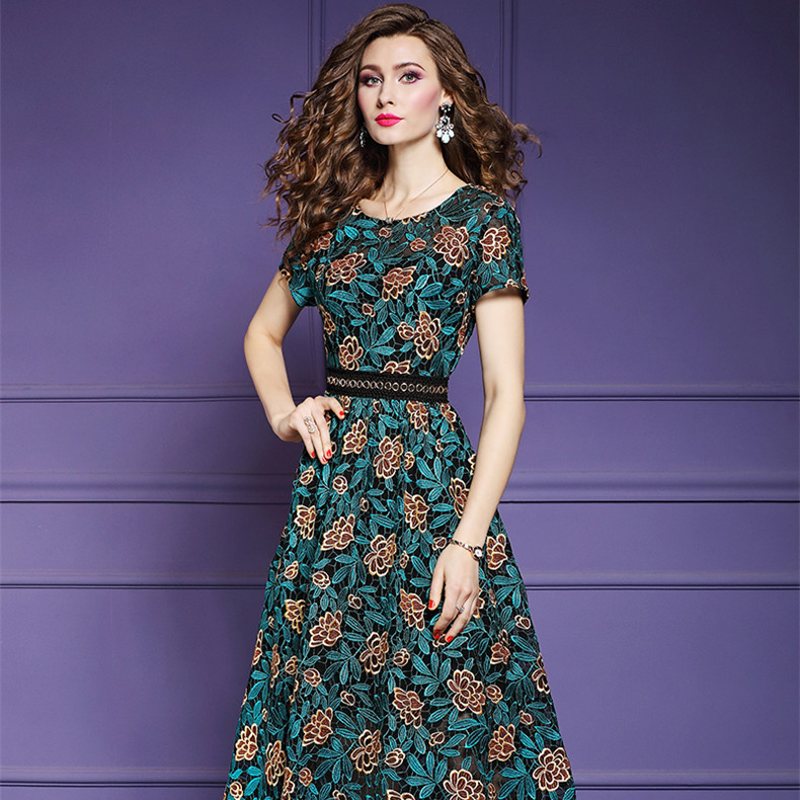 Elegancka Zielona Sukienka Vintage z Koronką