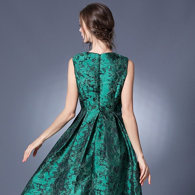 Elegancka Zielona Sukienka Żakardowa Vintage