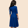 elegancka sukienka niebieska vintage z paskiem retro