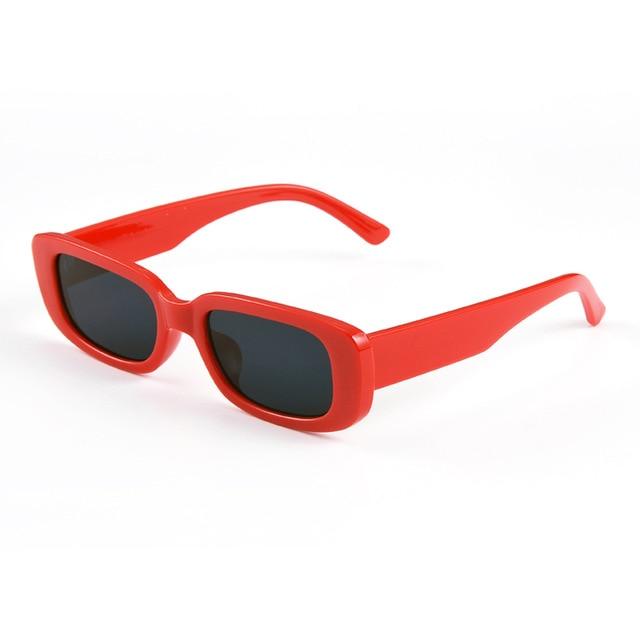 prostokątne okulary przeciwsłoneczne lata 60-te czerwone