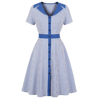 sukienka retro lata 40 koszulowa niebieska