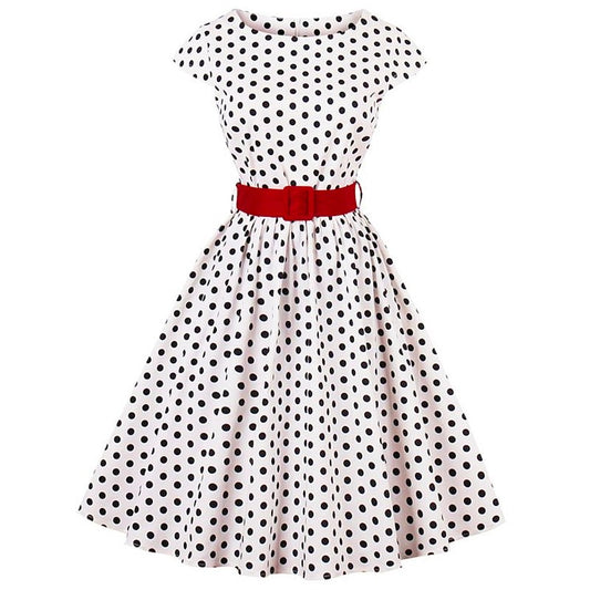 sukienka retro lata 50 polka dot biała