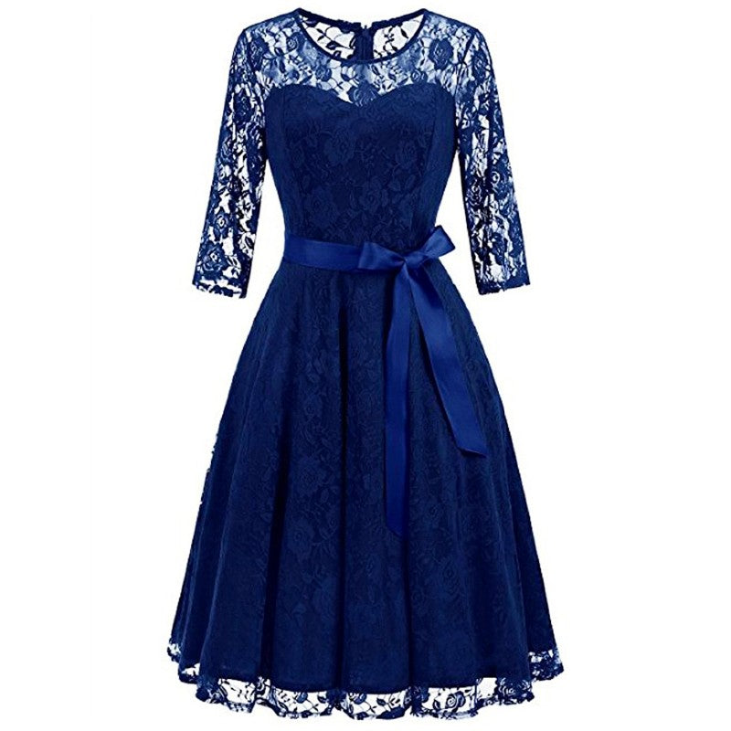 sukienka retro 60 lata vintage koronkowa granatowa