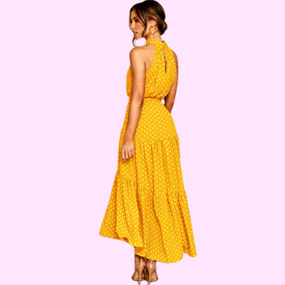 Sukienka w stylu w żółte letnie kropki retro